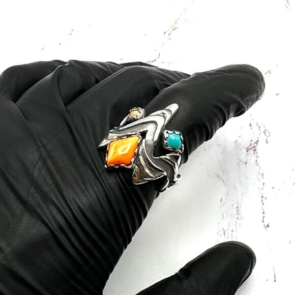 American West Multi-Gemstone 925 Sterling Silver Sandia Cocktail Ring - Picture 2 of 5